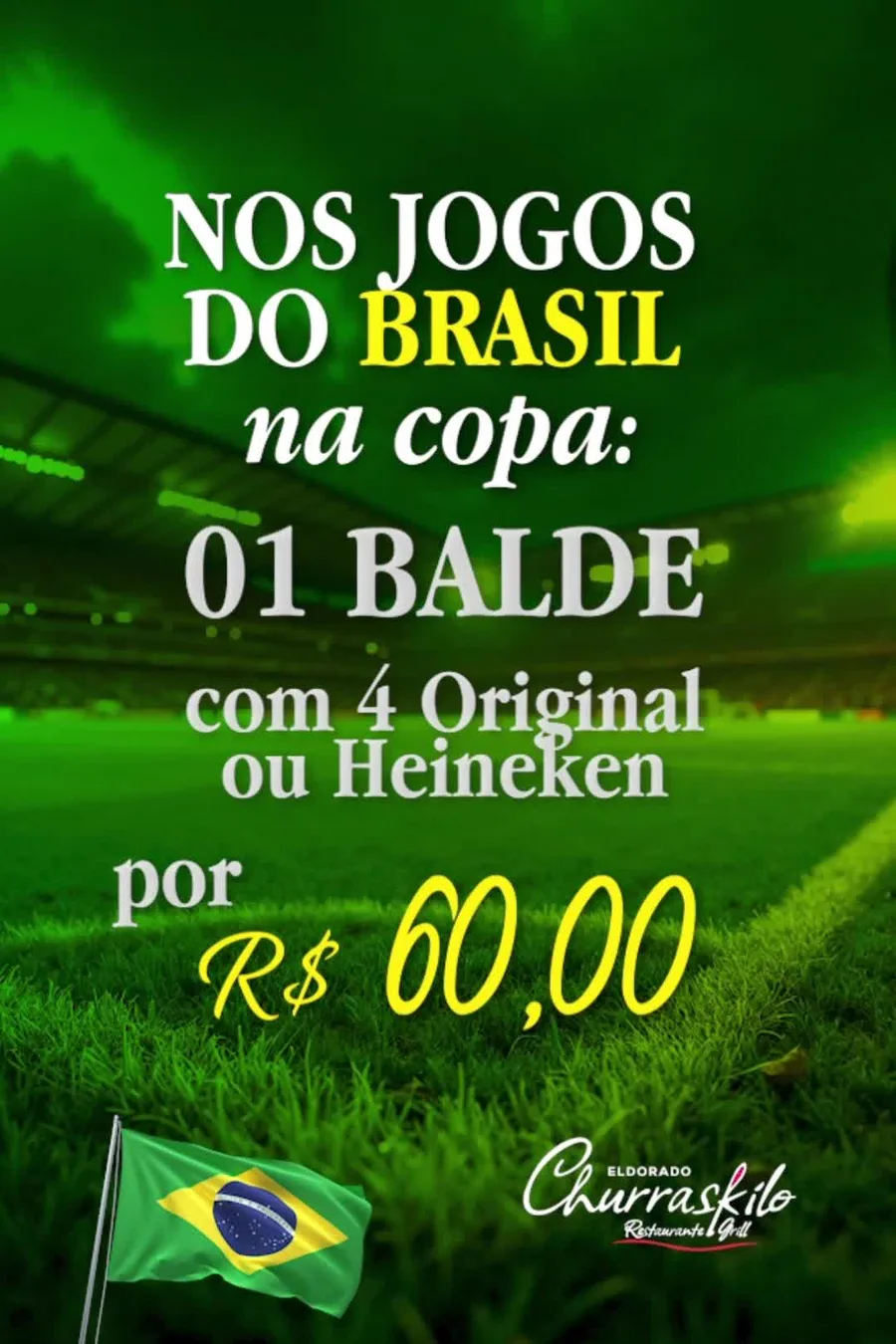 Arte de promoção de balde de cervejas com fundo de gramado de futebol